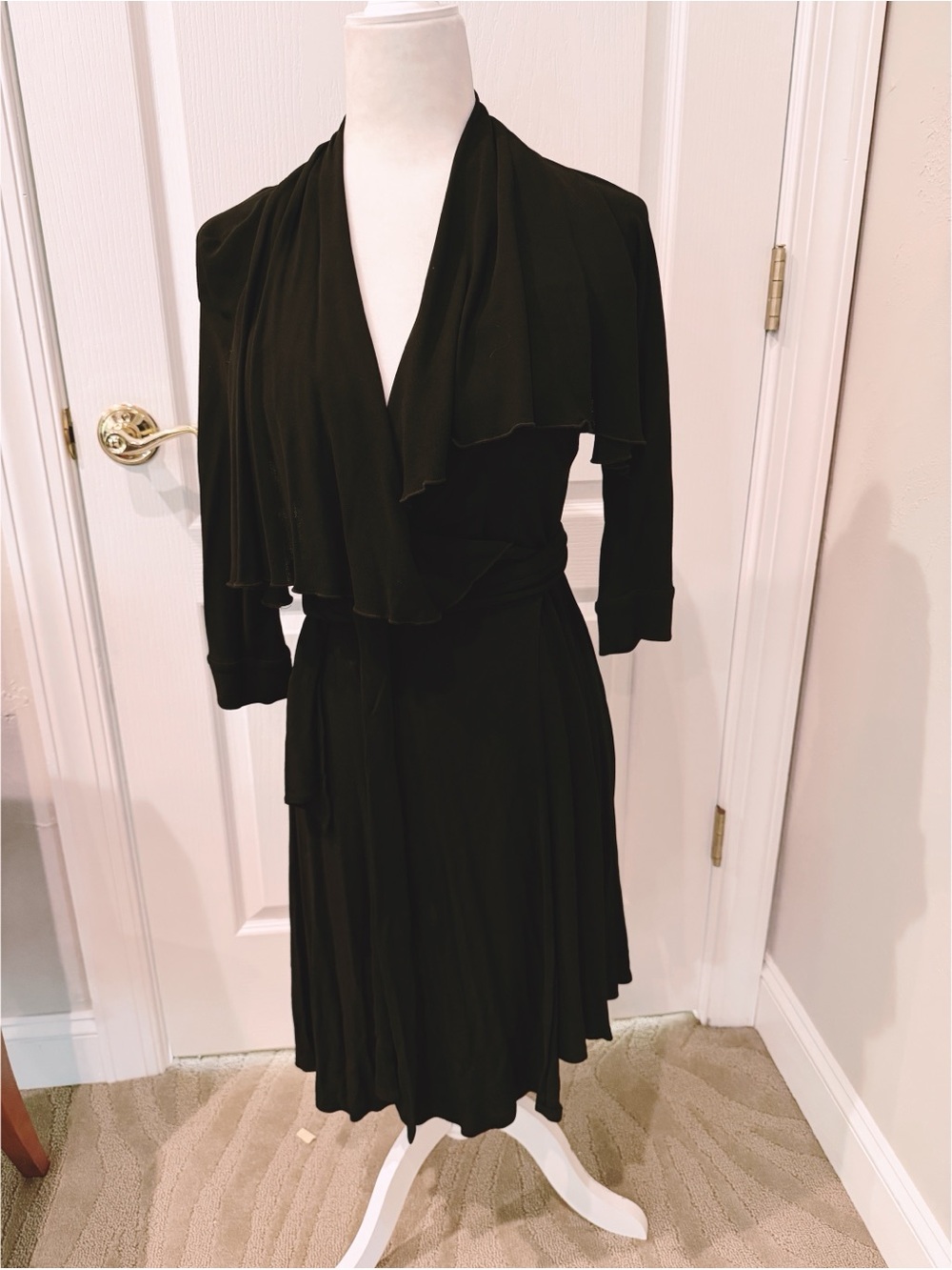 Diane Bon Furstenberg Classic Black Wrap Dress with Draped Shawl Collar